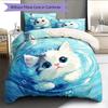 Cat with Water Ripple Pattern Pattern Bedding Quilt Set  Home Decoration  Gift (1 * duvet cover + 2 * pillowcase  without core)