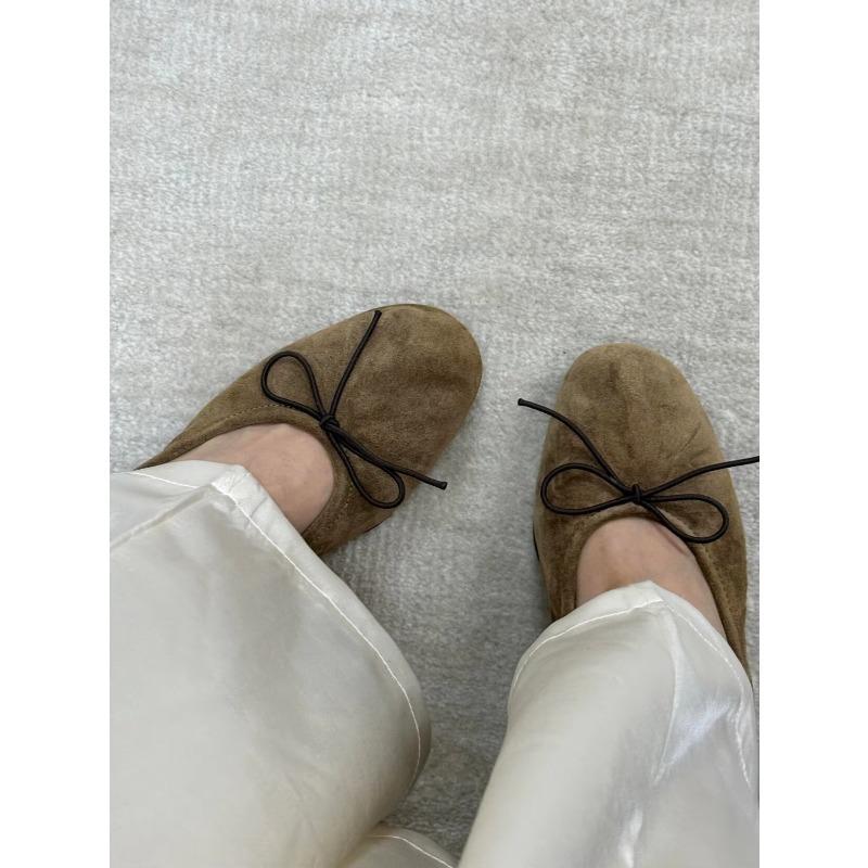 Elegant Bowknot Ballerina High Heels Women's Flat Round Toe Comfort Slip-On Ladies Loafers Leather Single Shoes