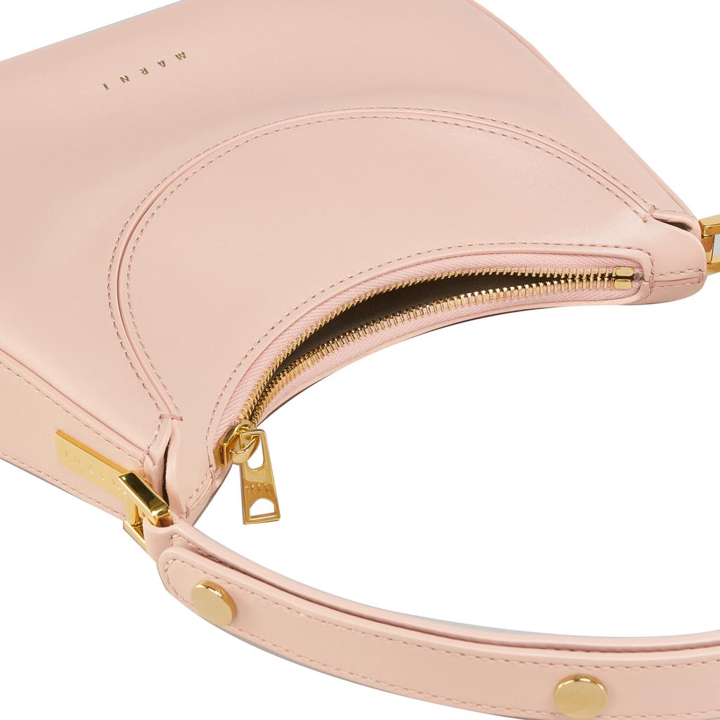 Marni Milano Gold Print Logo Zipper Closure Leather Tote Shoulder Bag Women Bags Light-Pink BMMP0103U0LV58900C33