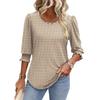 Women's Clothing, Spring, Loose, Casual, Printed, Seven Quarter Sleeves, Round Neck, T-shirt, Top