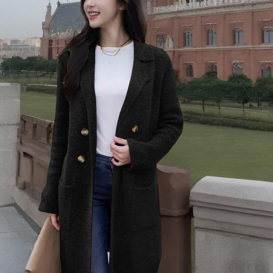 Women's Wool Blend Long Coat Oversized Double Breasted Trench Coat Notched Lapel Fall Winter Warm Overcoat