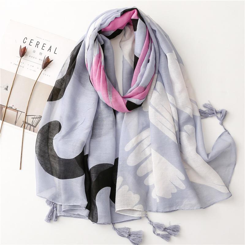 Women Fashion Bohemian Floral Patchwork Tassel Viscose Shawl Scarf Lady Print Soft Wrap Neck Snood Bufanda Muslim Hijab 180*90cm