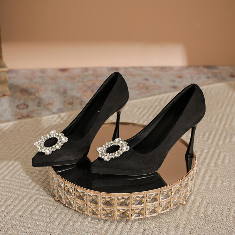 Wildleder quadratische Schnalle High Heels Weiblichkeit spitz königliche Schwester Erwachsenenkleidschuhe professionell wasserdicht Plateau Stiletto Schuhe