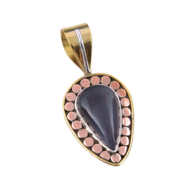 Natural Iolite Gemstone 925 Solid Sterling Silver Two Tone Pendant 1.50" J3Q04