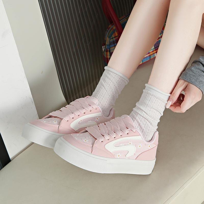 Fashion CRLAYDK Women's Classic Retro Flower Sneakers Casual Skate Fashion Low Top Shoes Leather Walking Comfort Anti Slip Tennis