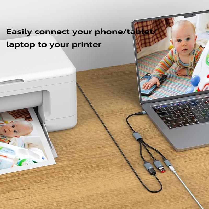 Type C Splitter Cable with 60W Charging and 480Mbps Data Transfer for Phones Tablets Laptops and More