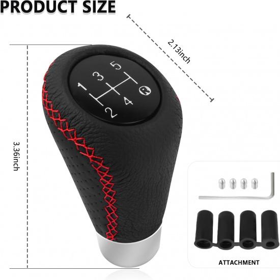 Car Gear Shift Knob With 4 Adaptive Parts,Leather 5 Speed Shift Knobs For Replacement Broken Shifter Knobs,Universal Non-Slip Manual Shift Knob Car