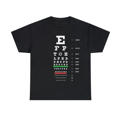 Snellen Eye Chart Graphic Tee Shirt, S-5XL