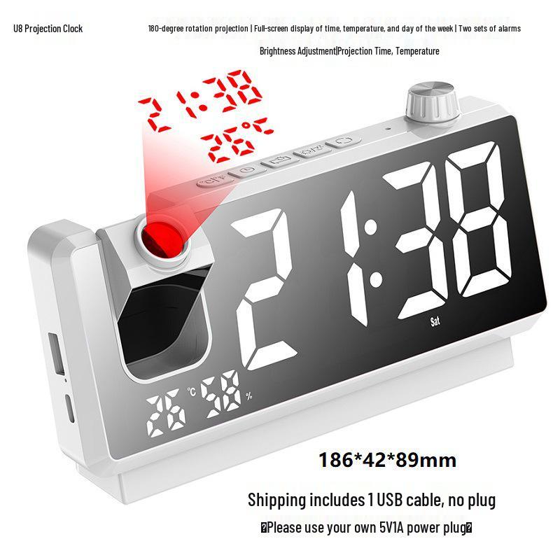 Multi-Functional LED Projection Alarm Clock with Temperature Display 186*42*89mm