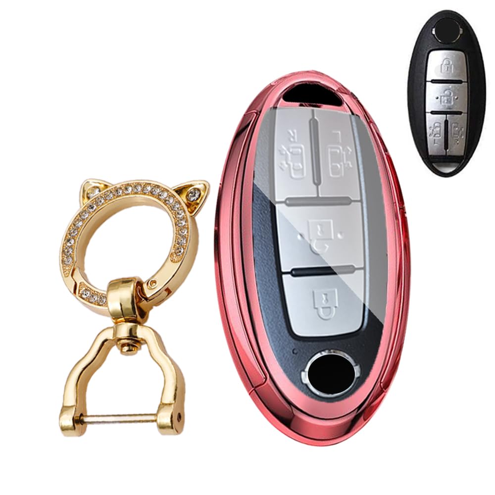 

KUNIO Специальный чехол для ключа Nissan с двойным боковым слайдером, 4 кнопки, чехол для ключа, держатель для ключа розовый