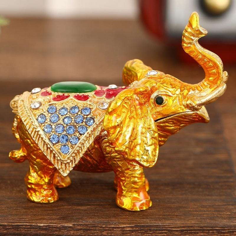 Mini Jewelry Storage Box Inlaid Gem Organizer Enameled Elephant Alloy Earrings Ring Holder Storage Jar Unique Festival Gift