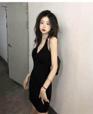 Black Pure Desire Neck Suspender Dress Women's Summer New Tight Backless Small Sleeveless Hip-wrapped Short Skirt