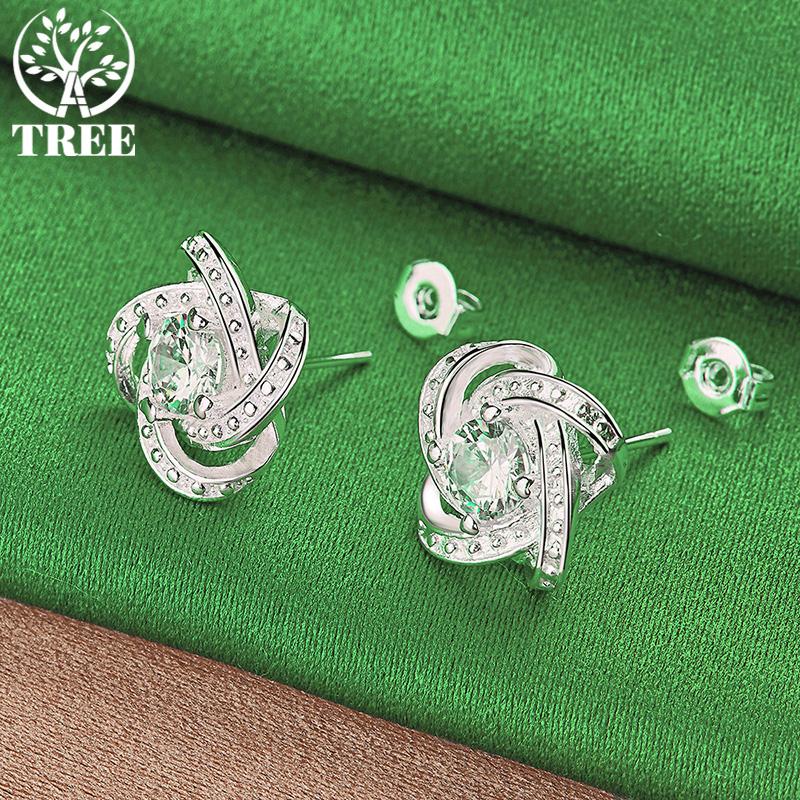 Sweet Romantic 925 Sterling Silver Classic Zircon Flower Stud Earrings For Women Valentine's Day Jewelry Wedding Party Gifts