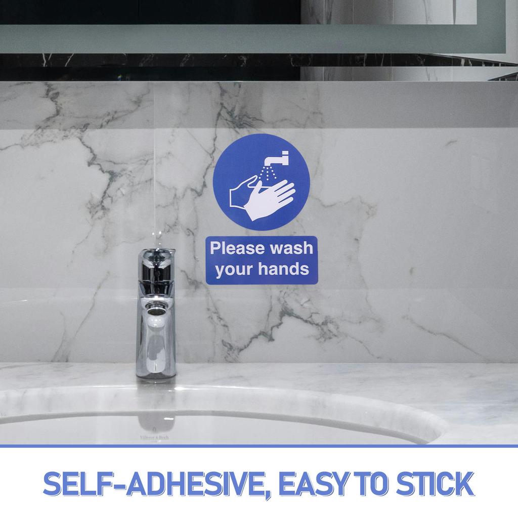 6Pcs Hand Wash Stickers Peel Stick Bathroom Reminder Sign Handwashing Instruction for Workplace School Restaurant Health