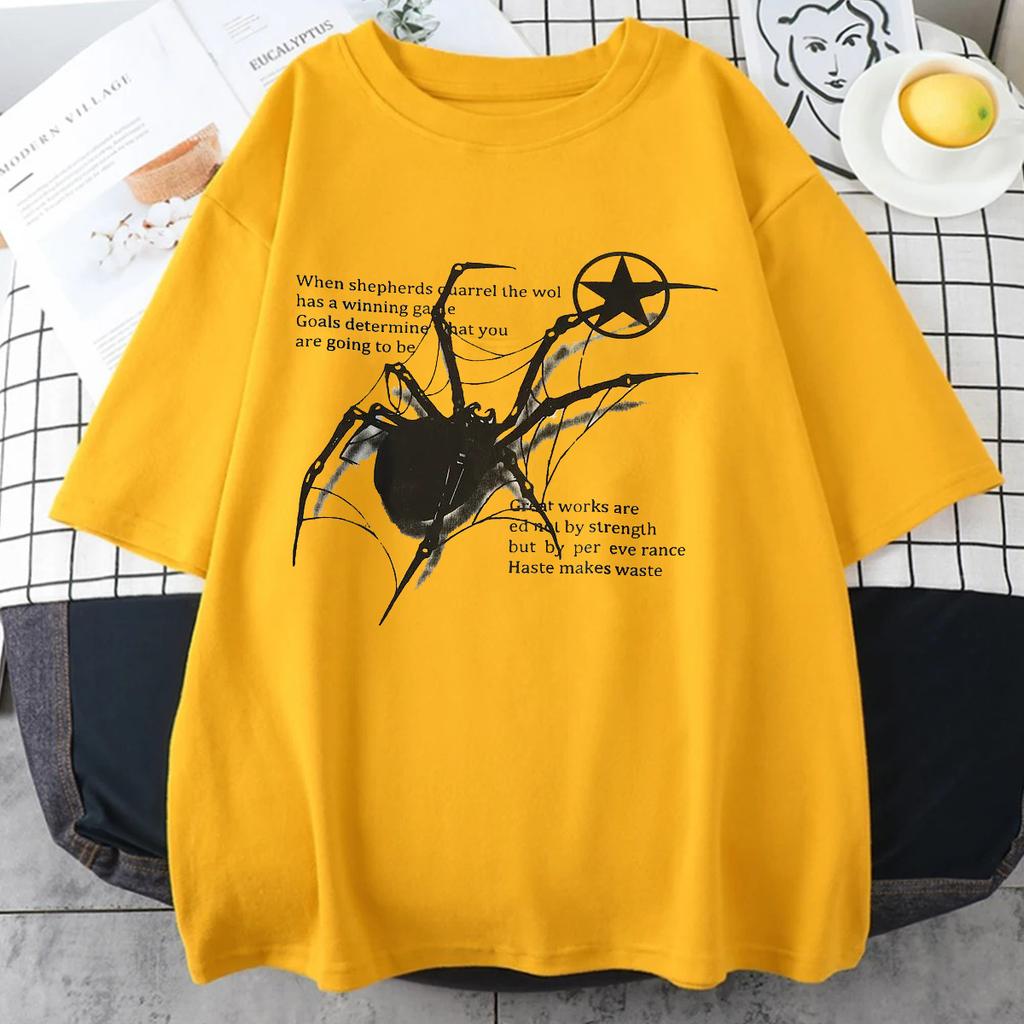 Americké retro pouliční grafické tričko s pavoukem pro muže a ženy letní volný vysokoškolský styl pro páry top s krátkým rukávem y2k