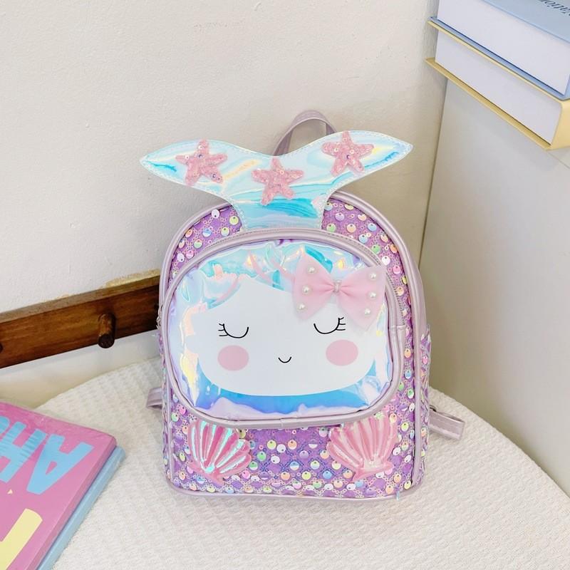Girls Backpack Children With Shiny Shell Mermaid Tail For Kindergarten Use