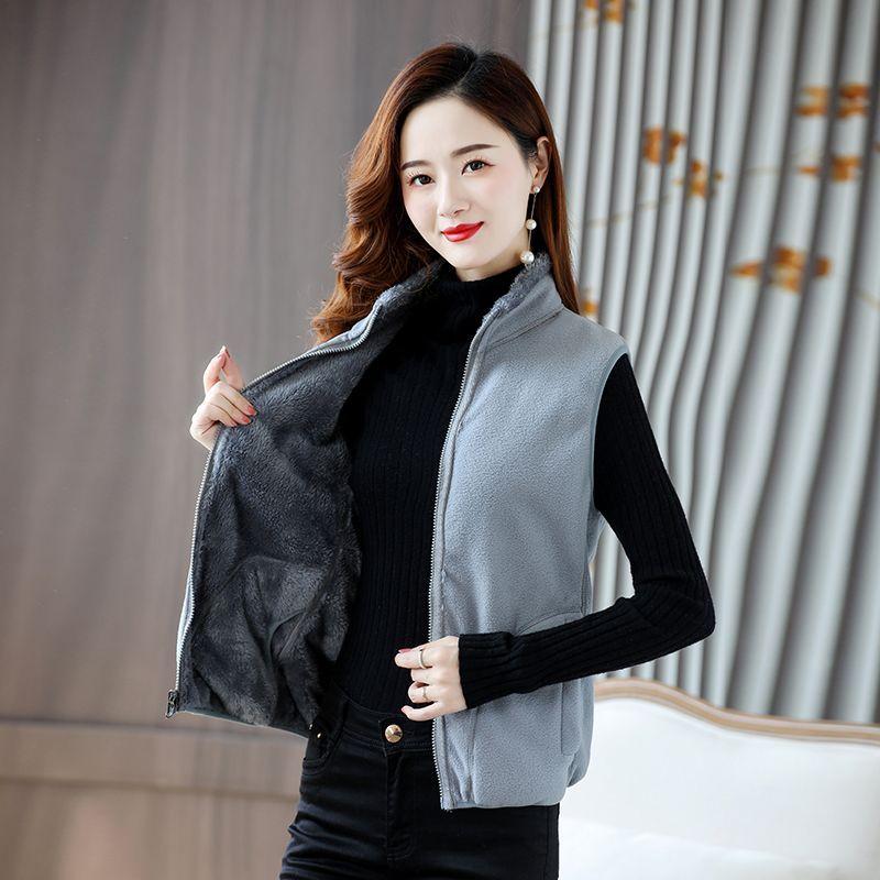 Autumn and Winter Women's Stand Collar Spliced Zipper Pocket Fashion Solid Color Double Sided Casual Sleeveless Vest