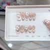 10pcs High End Champagne Cat Eye Fake Nails Handmade With Petals And Small Diamonds Pure Mori Press On Nails