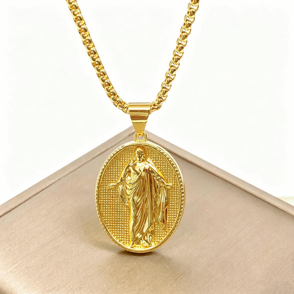 Classic Christian Catholic Jesus Christ Our Lady of Guadalupe Stainless Steel Chain Necklace for Men Women Party Amulet Jewelry