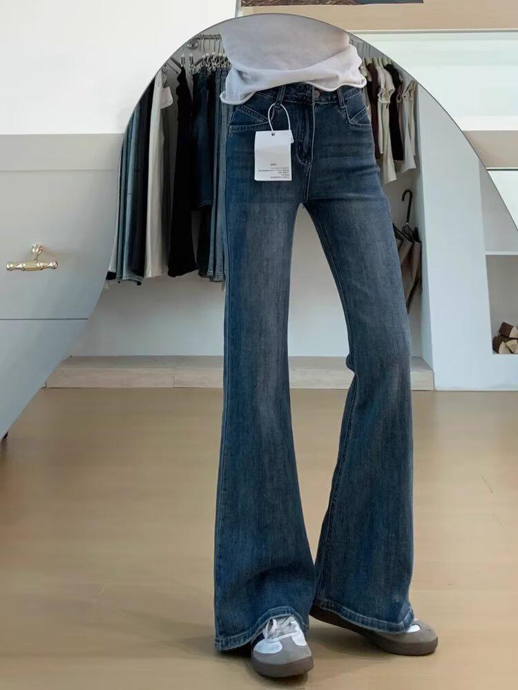 

Американские ретро расклешенные джинсы с высокой посадкой и облегающего кроя для миниатюрных девушек XL синий