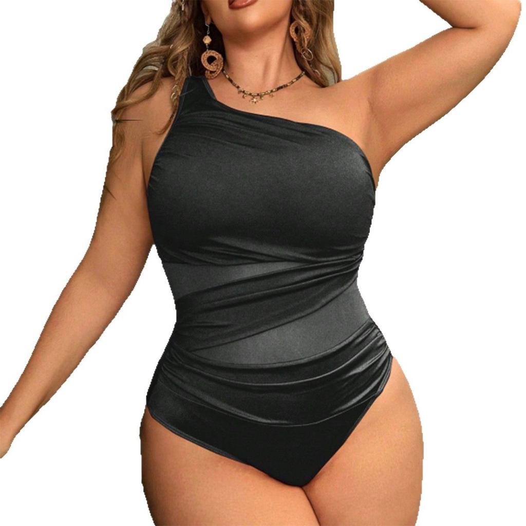 Costume da bagno 2025 da donna a rete patchwork taglie forti, costume intero monospalla grande da donna, costume da bagno per spiaggia taglie forti