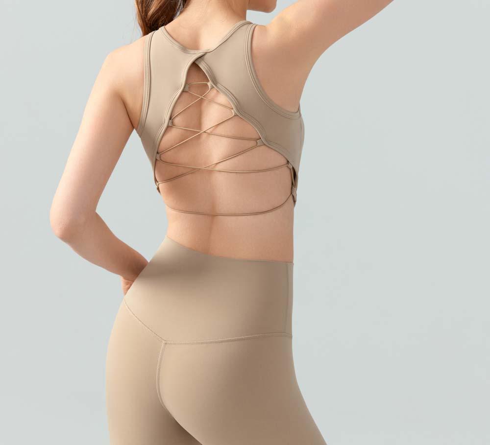 Crisscross Back Yoga Sports Bra - Slimming Round Neck Fitness Top