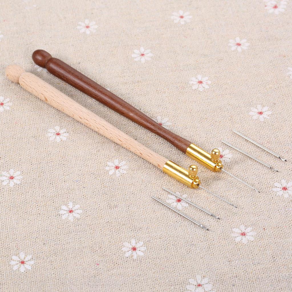 4pcs/kit 110mm French Embroidery Needle Tambour Crochet Hook Wood Handle 3 Needles S Couture Luneville Glitter Bead Too Giftl