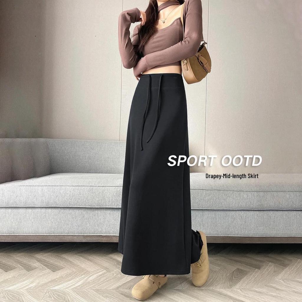 Autumn 2026 Casual Drawstring High Waist Slimming Slit Pencil Skirt