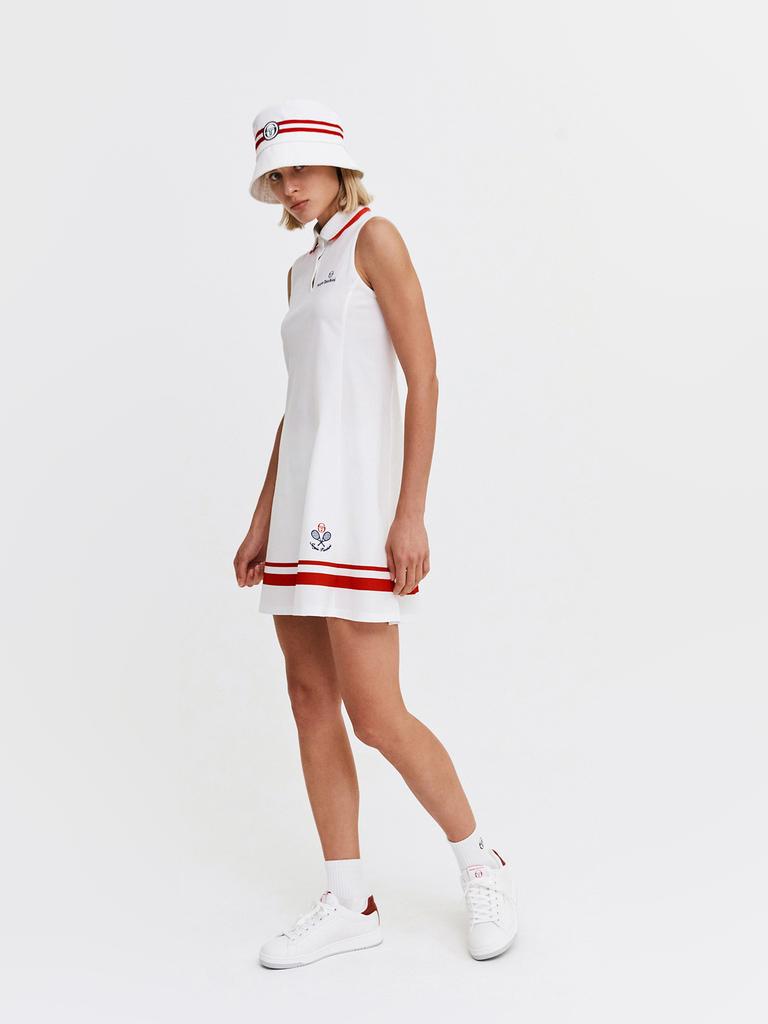 SERGIO TACCHINI W Sabatini Poly Flare Collar Neck Sleeveless Dress (White)