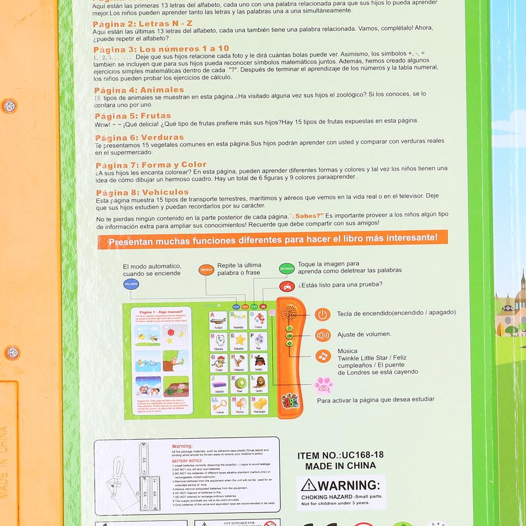 Electronic Sound Book Spanish Language Animal Fruit Numbers Learning Kids Educational Toy