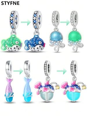 Miedziane Kolory Morski Bioluminescencyjny Meduza Koraliki Zawieszka do Oryginalnej Bransoletki Dla Kobiet Biżuteria DIY Prezent Miłości