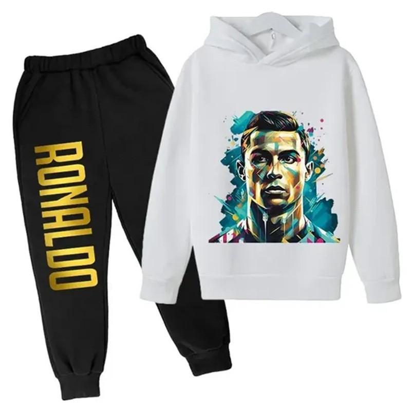 Ronaldo Cr7 Print Childrens Hoodie And Pants Set For Winter Kids Casual Wear