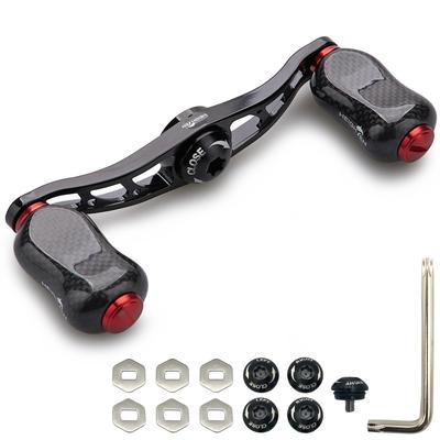 HEIGHTEN 88mm Rollenkurbel mit 21mm Carbon-Knopf für Allzweck-Baitcastingrolle Arch Gourd Series schwarz SHIMANO, DAIWA, Abu, (Carbon-Knopf, & rot)