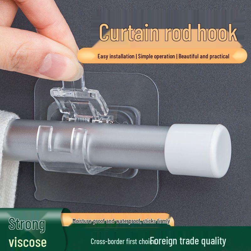 Clipsuri Telescopice pentru Bară de Perdea și Suporturi Adezive - Cârlige Fără Găurire pentru Bară Transversală sau Perdele de Ușă