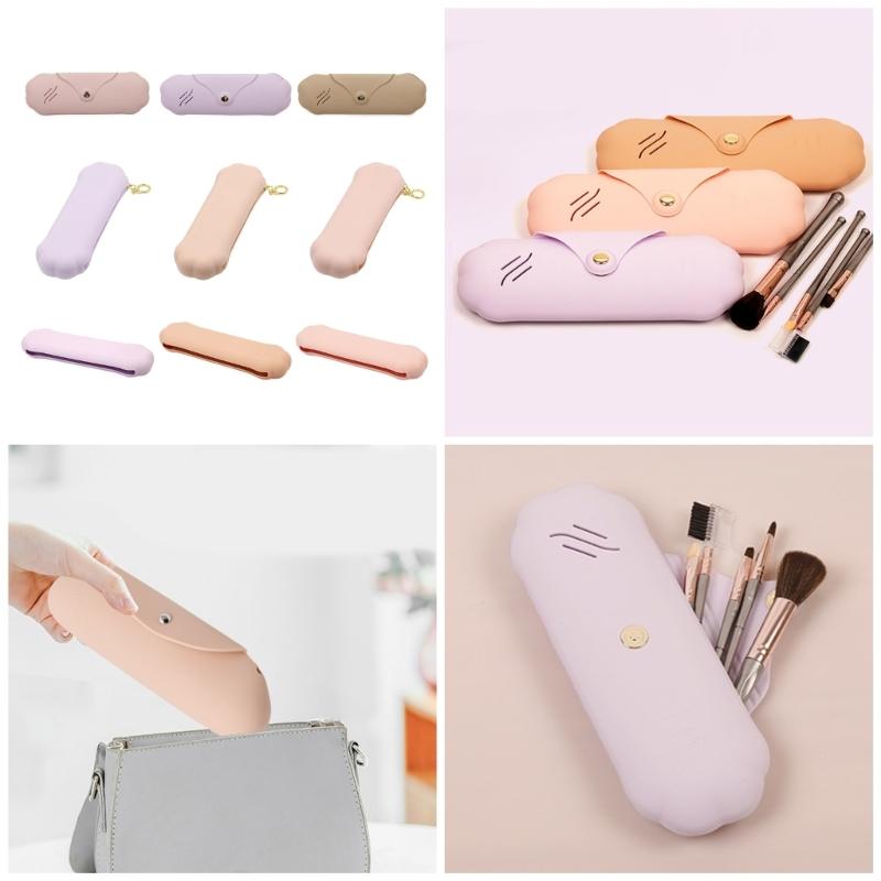 Travel Makeup Brush Holder,Silicone Trendy Portable Cosmetic Face Brushes Holder,Soft and Sleek-Makeup Tools Organizer