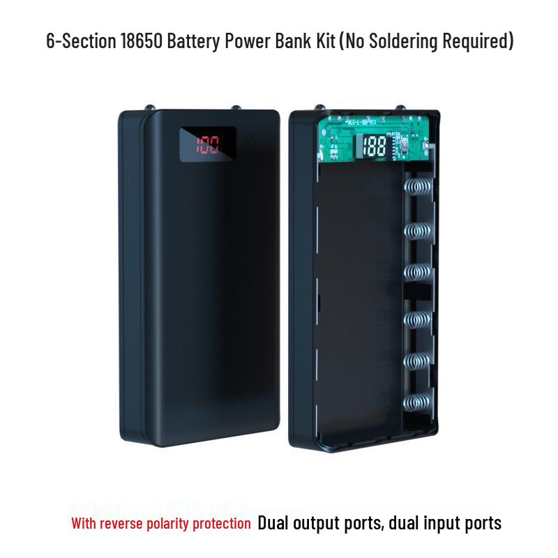 6-Cell Solderless Power Bank Kit with Dual Input and LED Display