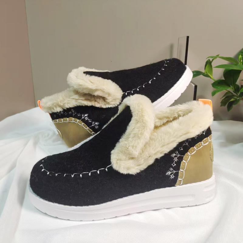 Fashion Fashion Stitching Decoration Non Slip Snow Boots Women 2025 Winter Round Toe Low Heel Fur Ankle Boots Warm Short Plush Booties