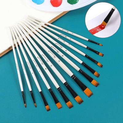 12Pcs Nylon Hand Drawn Watercolor Pointed Round Flat Head Flat Brushes Painting Brushes  Gift