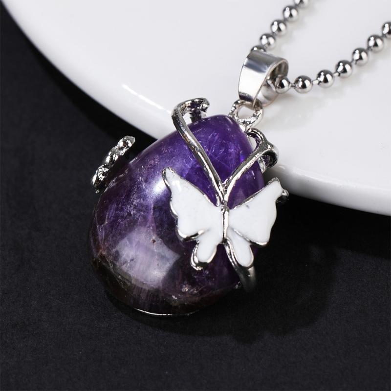Allergy Resistant Purple Crystal Jewelry Butterfly Design Drop Pendant Necklace Clavicle Chain Charm For Daily Wear