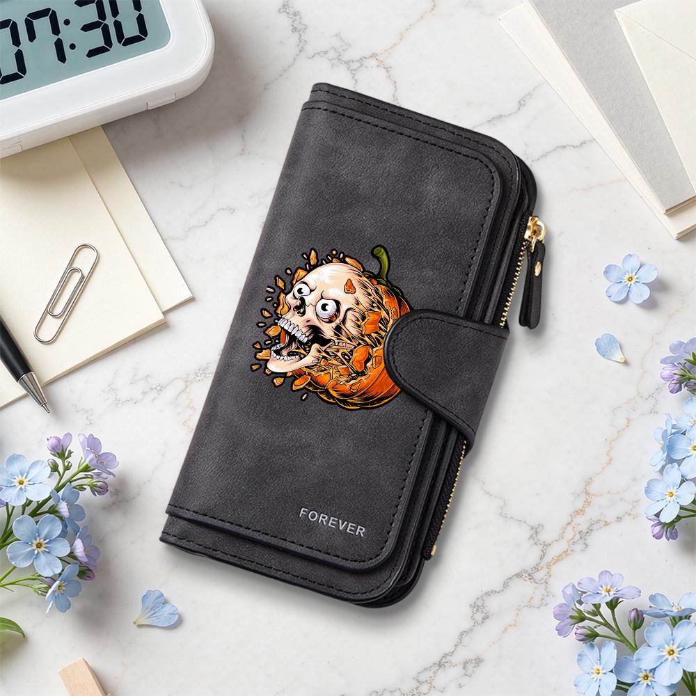 Halloween Skull Pumpkin Pattern Multi Slot Purse Forever Series Fashion Long Wallet