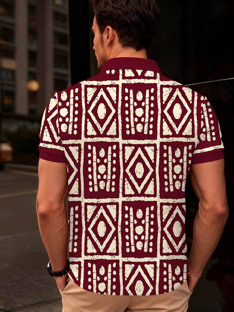 Print Design - Non-Textured Plus Size Men'S Summer Breathable Stretch Short Sleeve Geometric Print Casual Loose Comfortable Top for Valentine'S Day