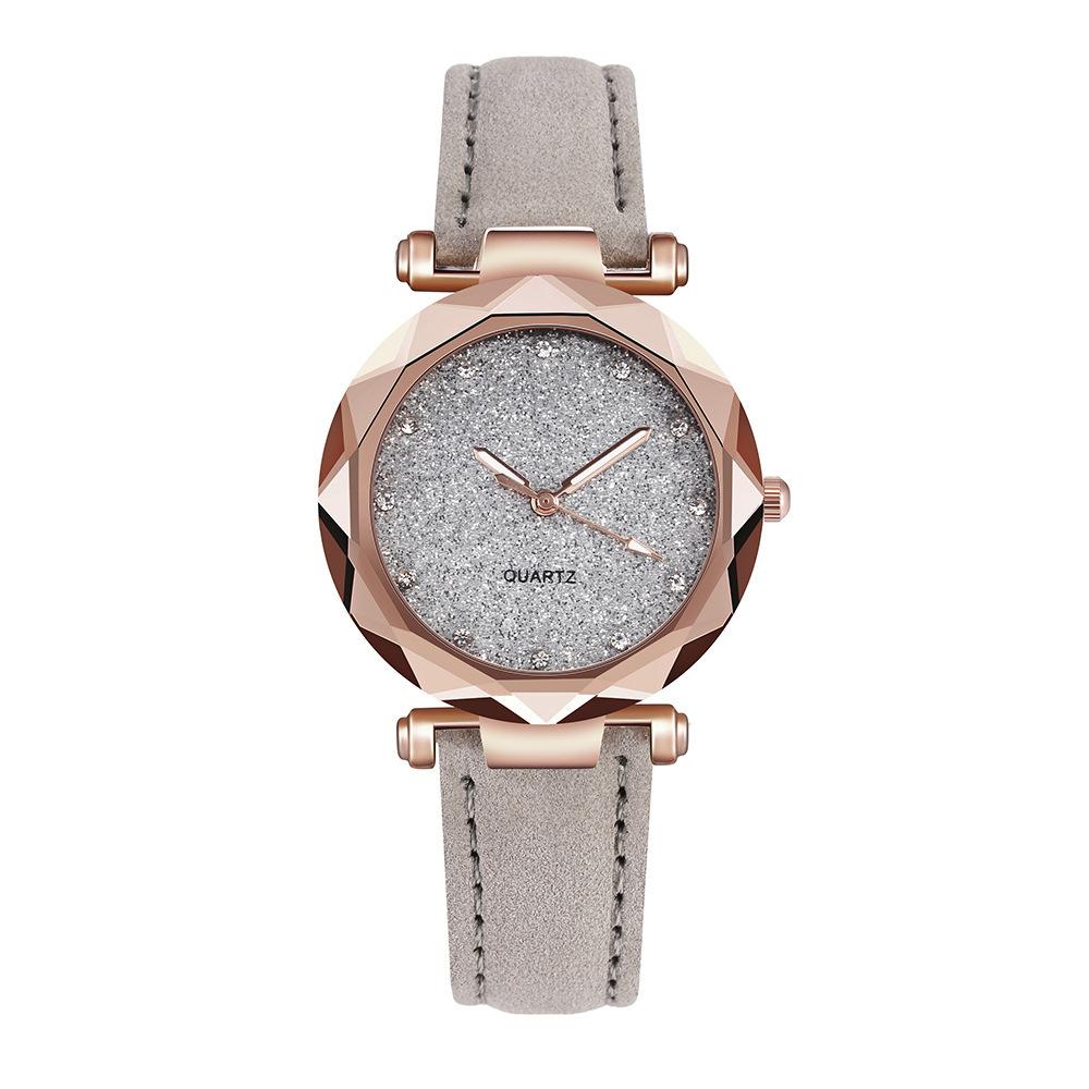 Korean Fashion Rose Gold Quartz Watch with Rhinestone Accents and Adjustable Leather Strap