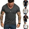 Lässiges Herren einfarbiges Kurzarm V-Ausschnitt Slim Fit Fitness T-Shirt Bluse Top