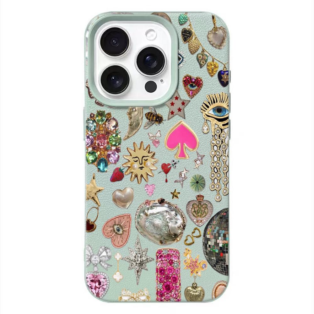 

Pink Peony Flower Mint Charm Collage Phone Case For Iphone 17 Air 16 16e 15 14 13 12 11 Pro Max Protective Leather Cover iphone 14