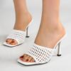 Fashion Comfort Concise Woven Design Brand Slippers Women Fashion Mesh Square Toe Slide Sandals Summer Sexy Open Toe High Heel Sandals