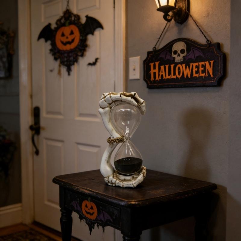 Resin Skull Sand Timer Statues Collectible Figurines Decorative Ornament Scary Halloween Decorations for Home Office