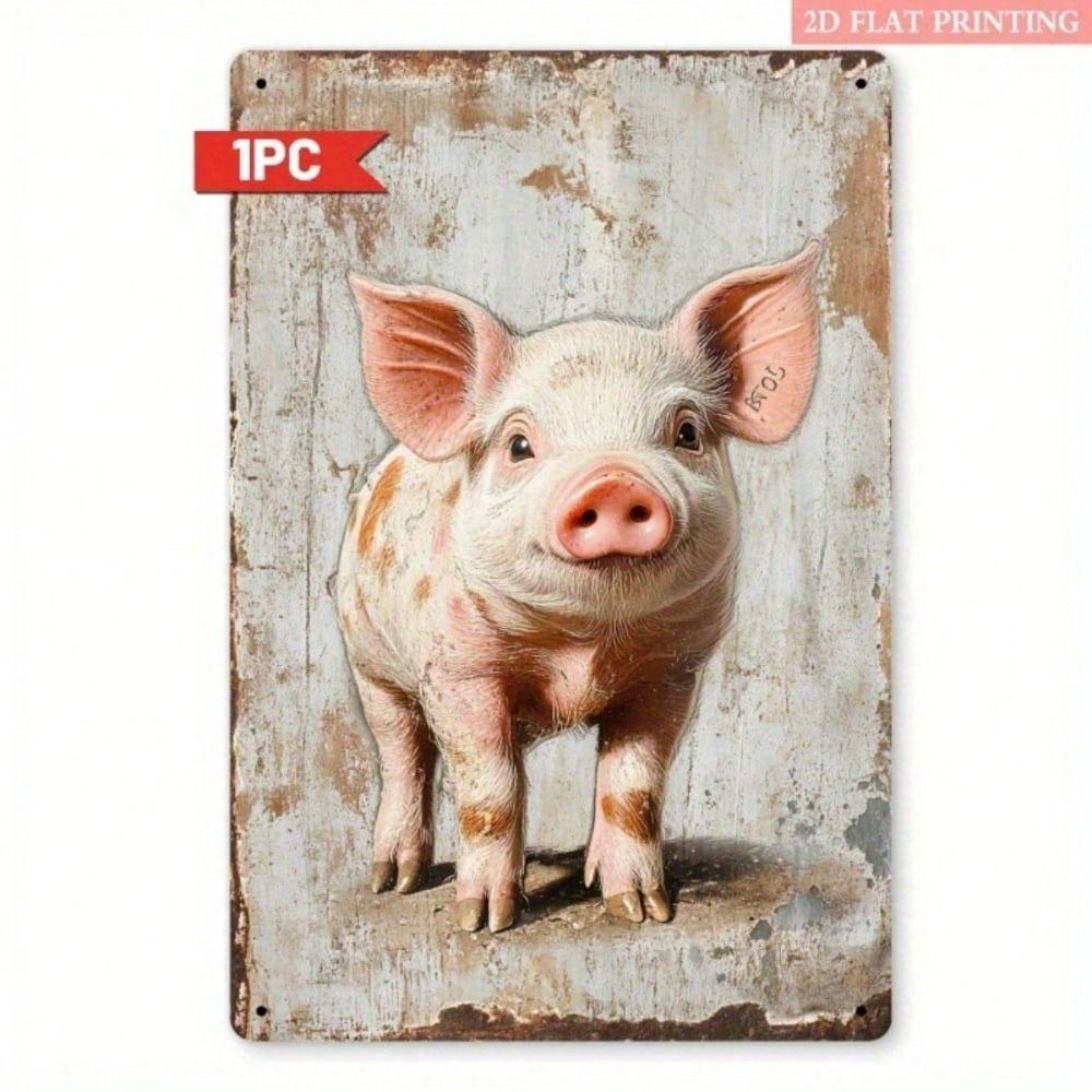 

Vintage Metal Sign Wall Art Pig Farmhouse Decor for Living Room
