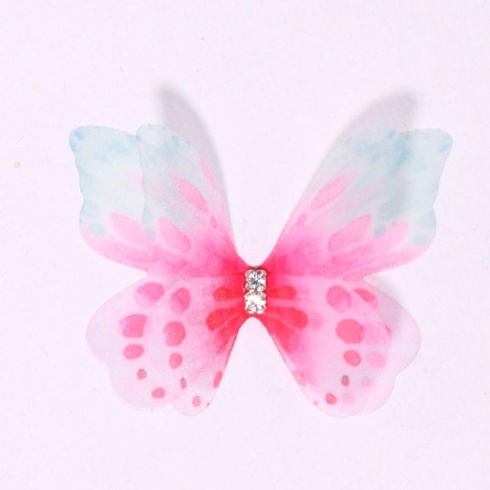

50Pcs 3D Organza Fabric Butterfly Appliques Gradient Color Rhinestone Simulation Mesh Butterfly Patch Double-layer Translucent