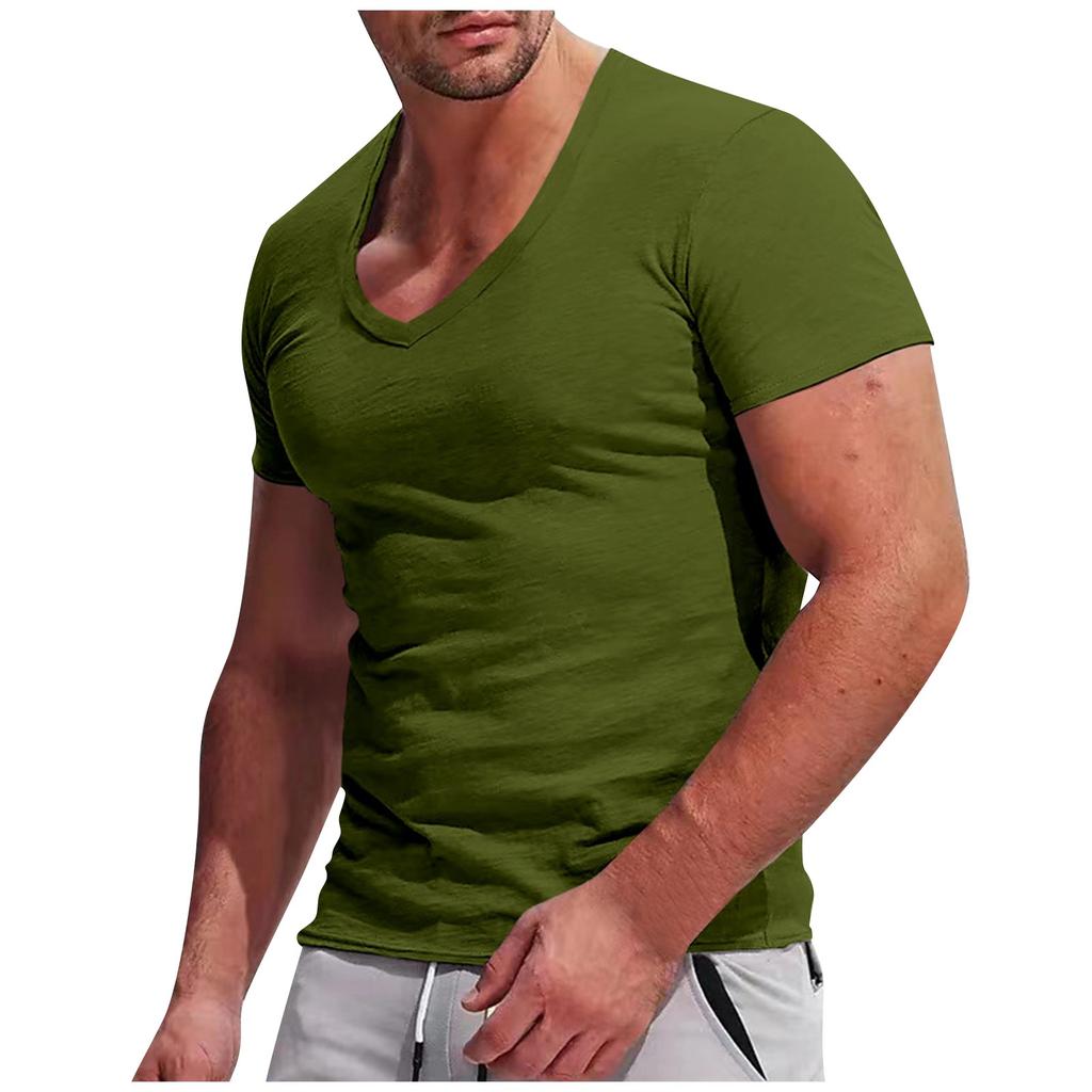 Men's Slim Fit V-Neck Short Sleeve T-Shirt Soft Cotton Casual Tee for Everyday Comfort and Style Red