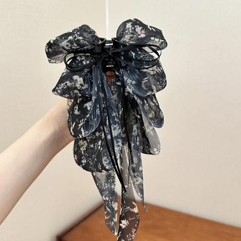 Drcená květina Vícevrstvá mašle Vlající stuha Sponka do vlasů Dámská Nízký ohon Skřipec na vlasy Zadní část hlavy Žraločí skřipec